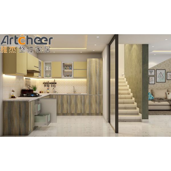 Modern L Shape Kitchen Cabinet with Melamine Finish and 5 Drawers for Eco-Friendly Modular Kitchen