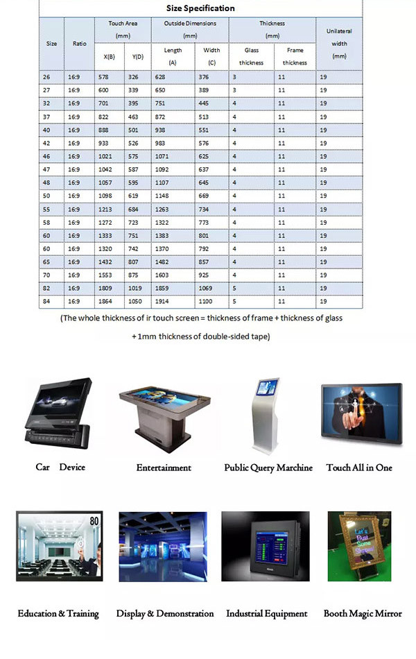 32'' 42'' 55'' 20ms Ir Interactive Touch Frame Customized Infrared Touch Screen Frame
