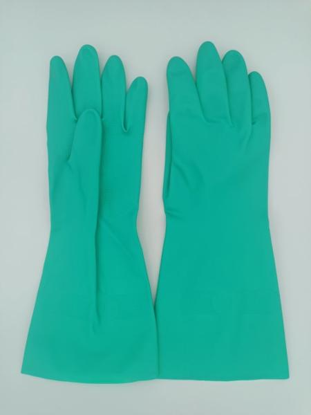 Flocked Lining Nitrile Solvent Resistant Gloves Household Green Chemical Nitrile