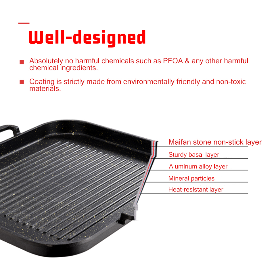 Rectangle Divided Induction Gas Stovetop Grill Pan For BBQ Without Pot Cover