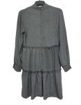Long Sleeve Grey Color Large Size Ladies Dresses Crew Collar Pleated Knitting