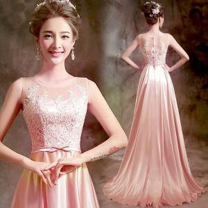 Wholesale Pink Lace And Satin Sleeveless Slim Waist Gorgeous Evening Dress TSJY128 from china suppliers