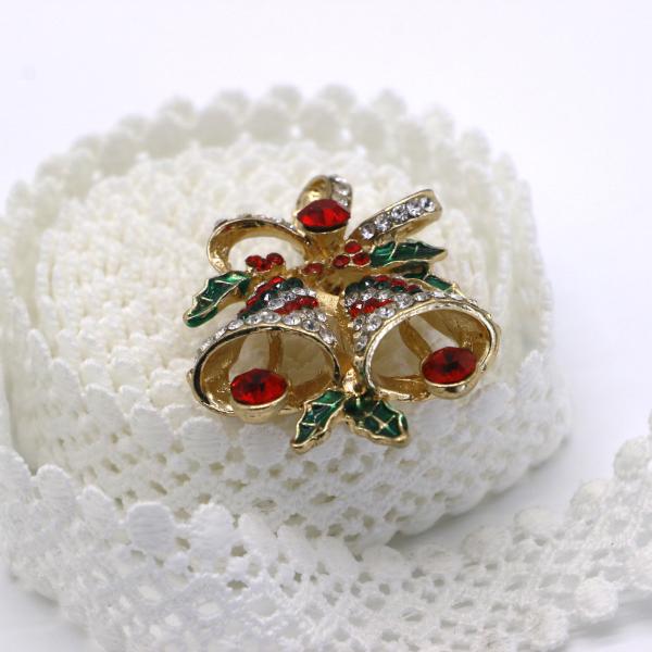 Multi Color Christmas Bell Brooch , Diamonds Crystal Christmas Pins Alloy Material