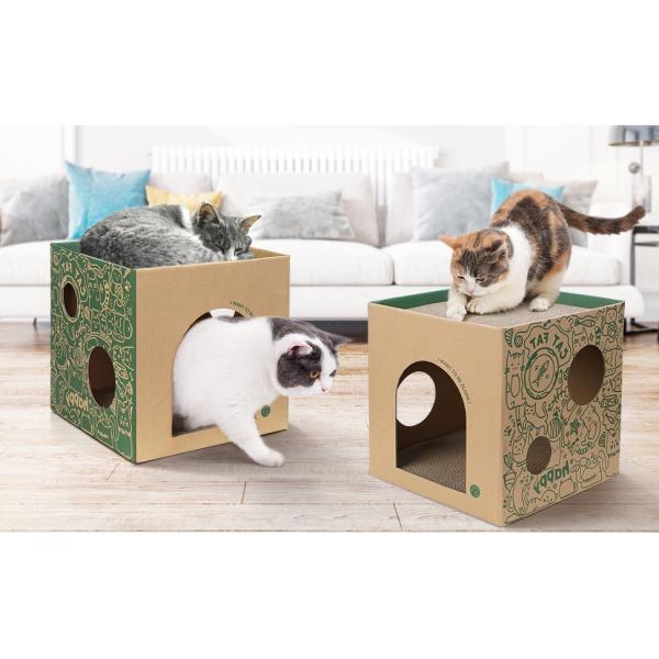 Customized Christmas Cat Playhouse with Scratcher Eco-Friendly Corrugated Paper Indoor Cat House for Pets & Dogs
