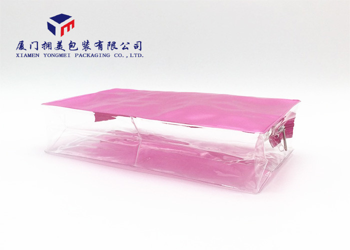 Rectangle Shape Soft PVC Bags For Bath Set High Durability Matte Pink PVC Backside