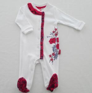 China Cotton Interlock 220G Personalised Baby Pyjamas Long Sleeve With Feet Frills Along Placket on sale