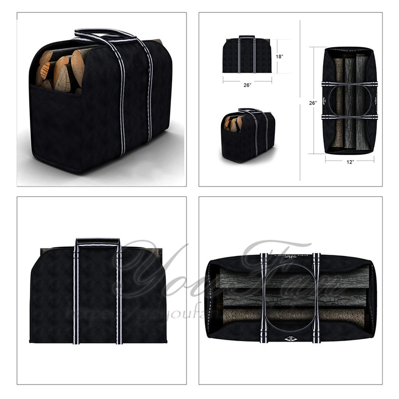 Classic Black Canvas Wood Carrying Bag Foldable For Camping / Picnic