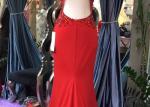 Luxury Red Mermaid Style Prom Dress Beading Hanging Neck Back Hollow Fishtail