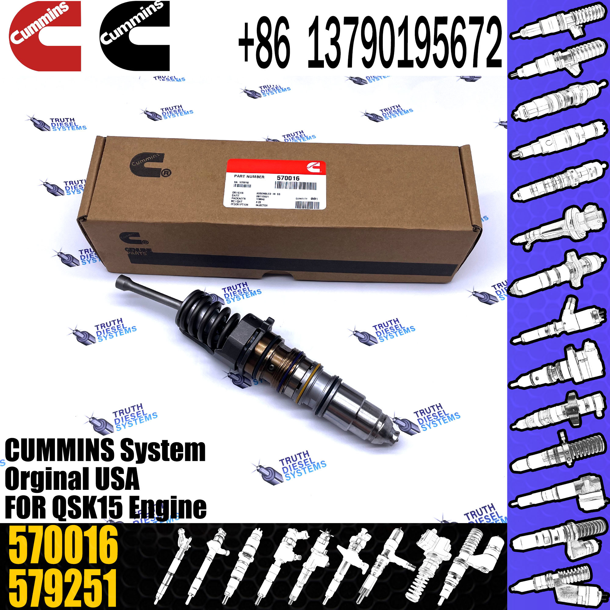 1521978 4076963 Diesel Fuel Injector 4903028 570016 For CUMMINS SCANIA ISX DT12 02HPI QSX15 Engine