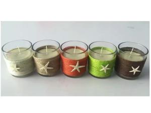 Wholesale Decor home unscented glass candle with color wrapping rope and small ornaments from china suppliers