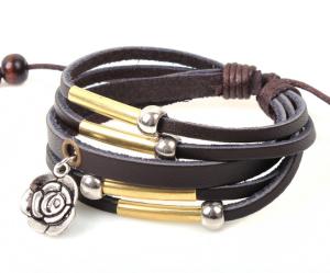 Wholesale Metal rose charm multi strands leather bracelet for men and women from china suppliers