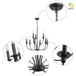 8 heads e26/e27 Suspended Light Black iron Nordic Pendant Light