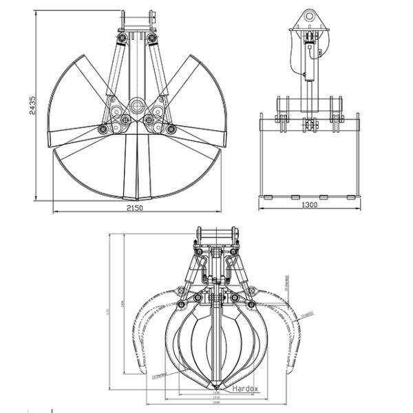 Excavator Telescopic Arm with Clamshell Bucket 2cbm
