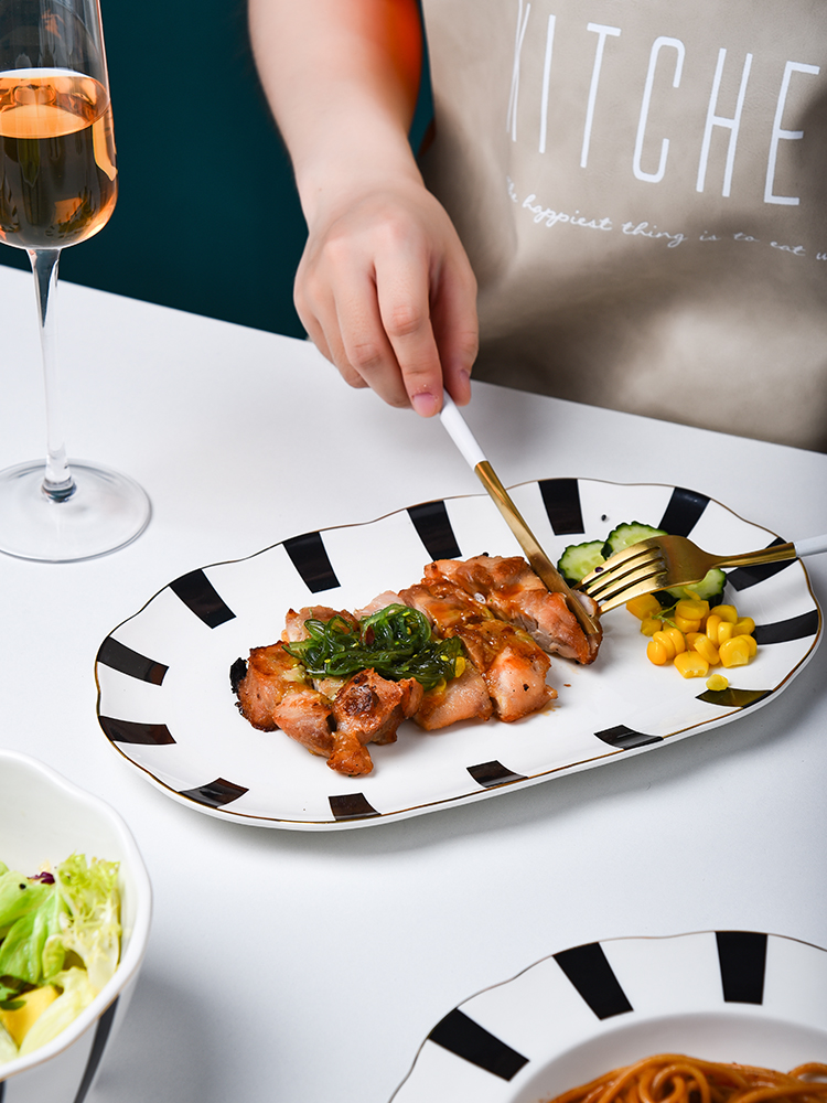 Stylish Nordic Design Dinner Set Ceramic Plates Bowls Spoons With Wave Point Geometry
