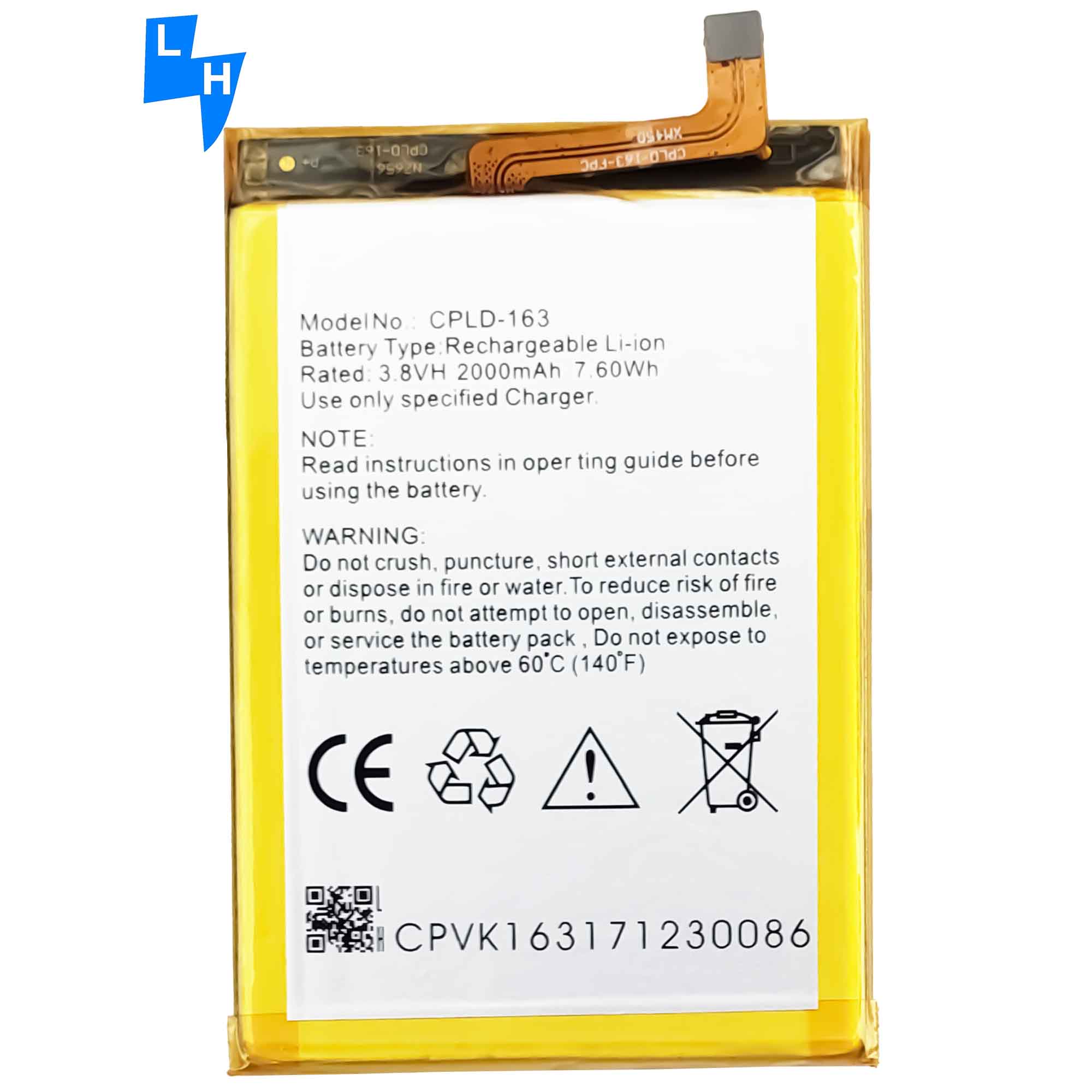 2000mAh Capacity CPLD-163 E570 Mobile Phone Battery for Coolpad Porto S OEM/ODM 500PCS