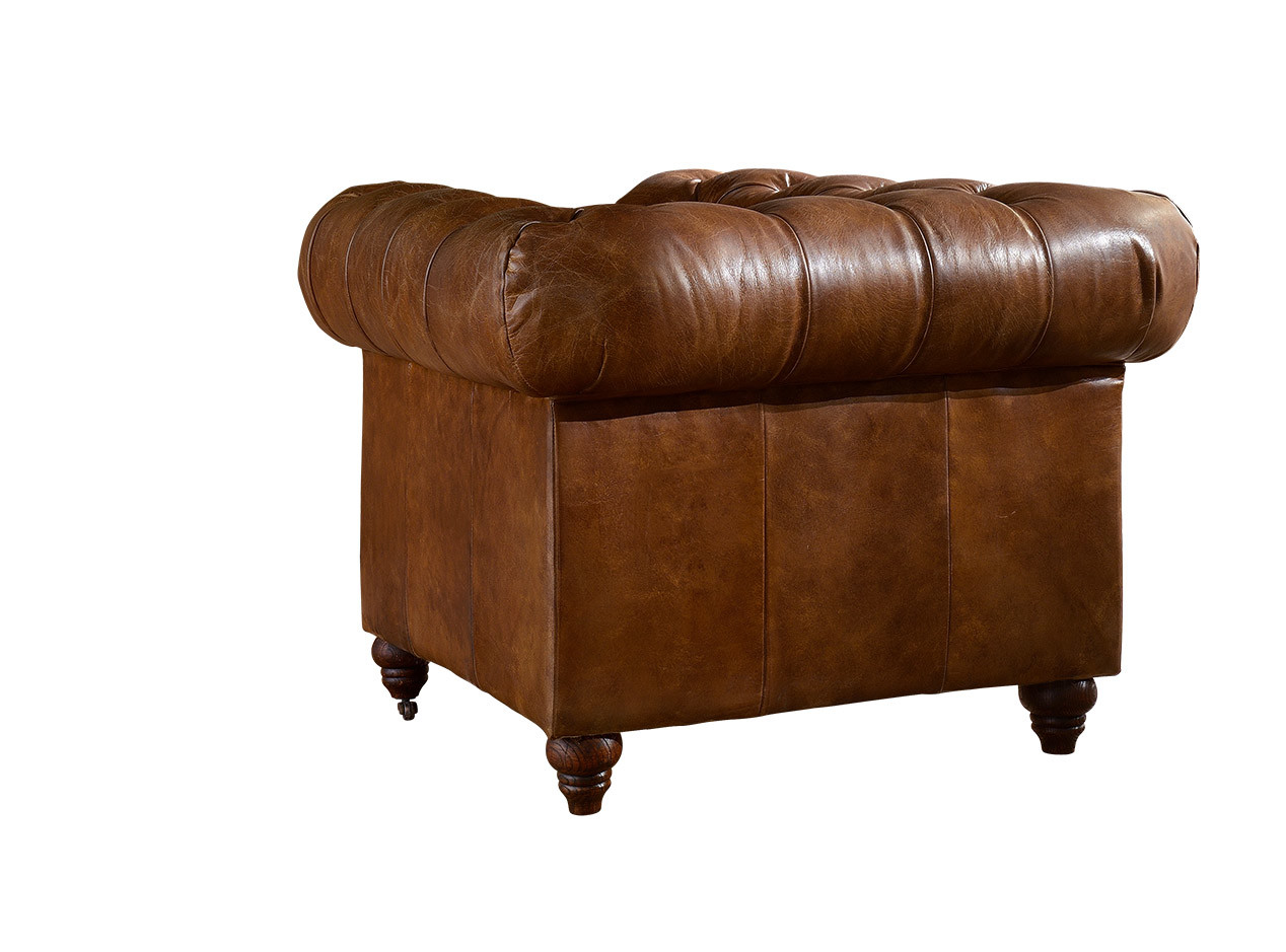 Full Top Grain Leather Chesterfield High Back Wing Chair , Brown Leather High Back Chair