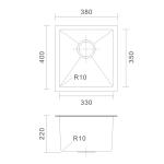 Undermount Stainless Steel Kitchen Sink Rectangular 16 Gauge single Bowl 38x40