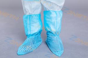 China Anti Slip Blue 35GSM Disposable Plastic Boot Covers on sale