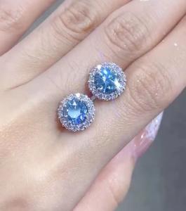 Wholesale Lab Created CVD diamond earrings Blue Round Shape IGI Certified 18k Gold Studs from china suppliers