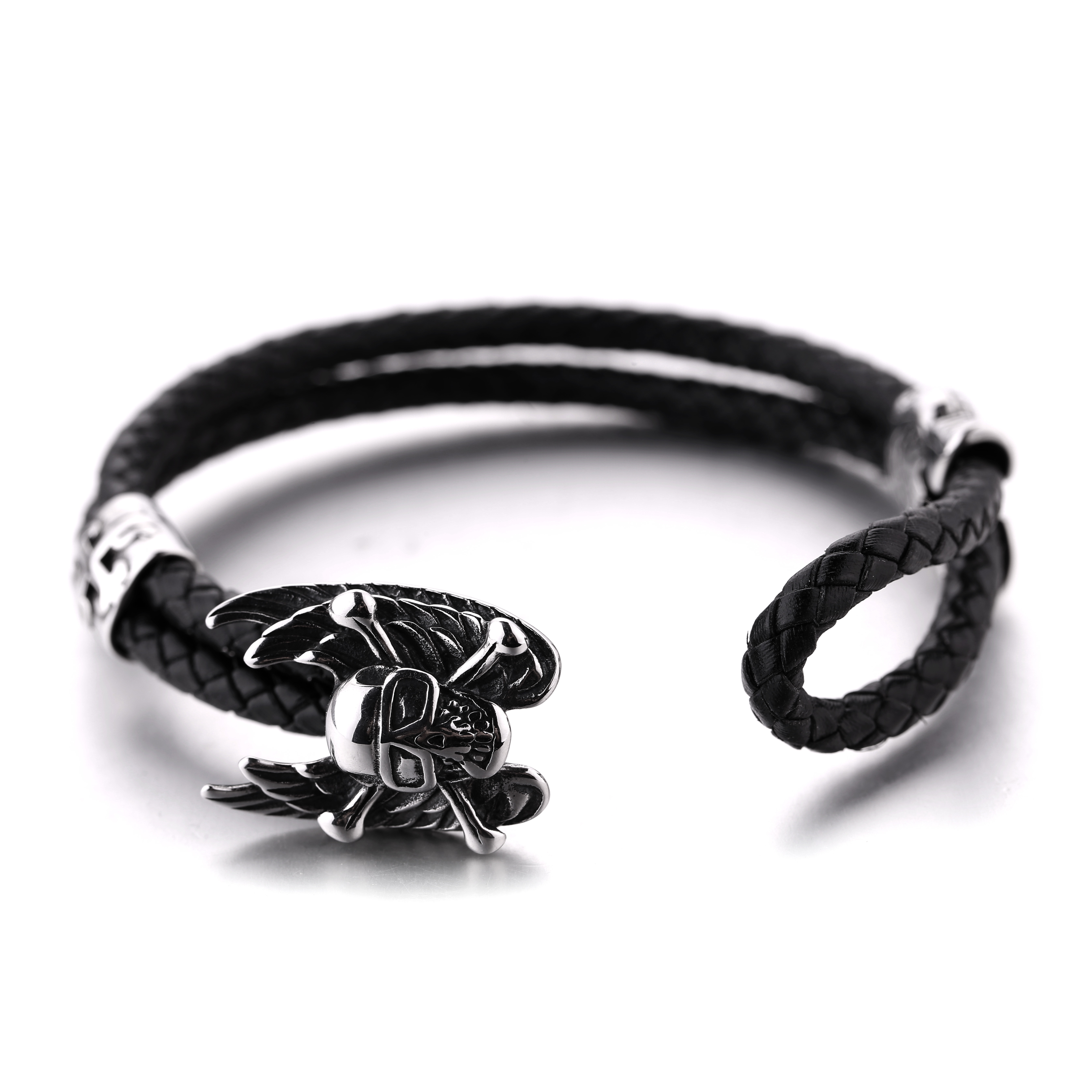 New arrival body jewelry stainless steel leather bracelet northskull bracelet men