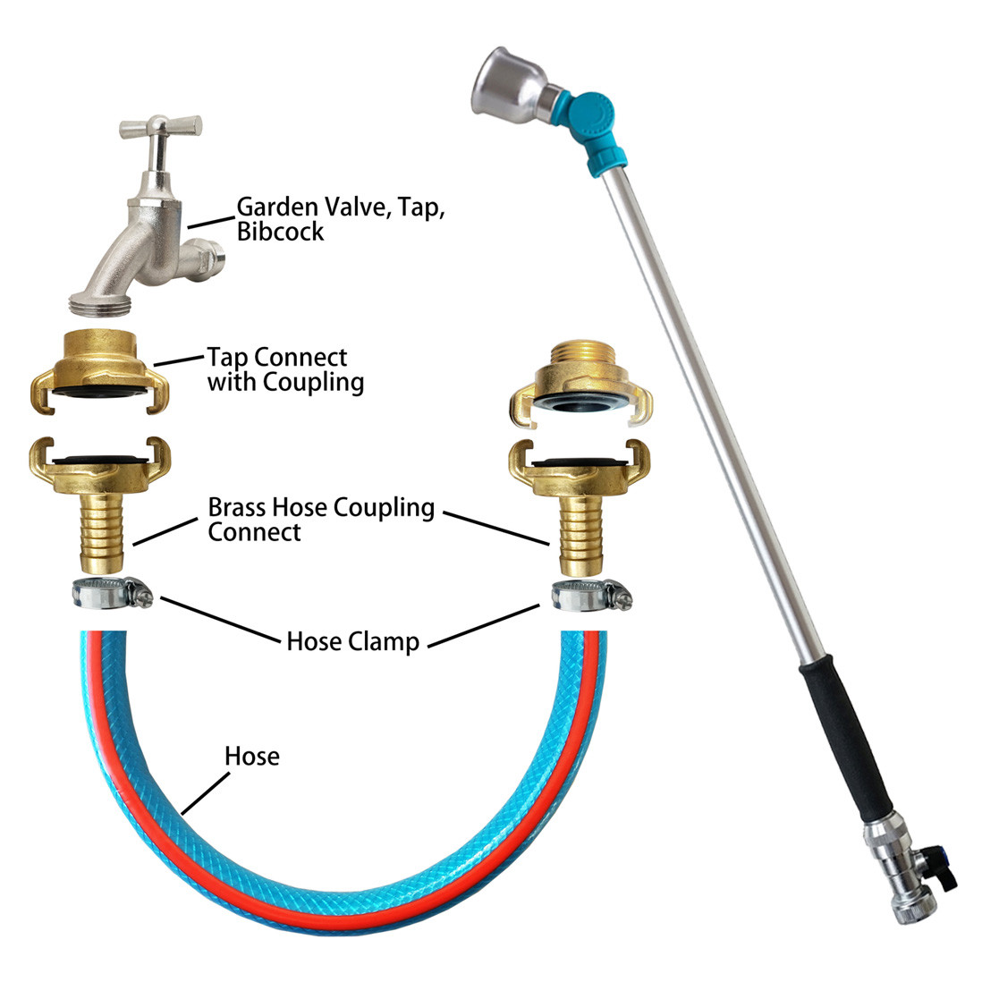 Metal Soft Rain Spray Water Hose Wand W/ Adjustable Angle & Ball Valve