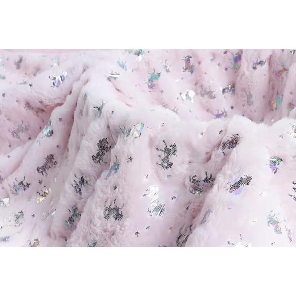 Recycled SHAOXING Factory Supplier Bunny Hair Foil Fabric Two-Color Unicorn Pattern Super Soft Plush Fleece Fabric