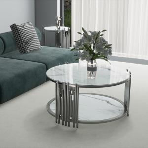 Wholesale 90CM Wide Circle Metal Coffee Table Living Room With Tempering Glass Table Top from china suppliers