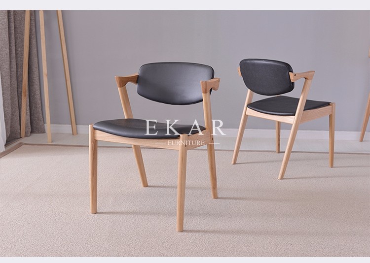 For Home Hotel Furniture Black Leather Wooden Wood Chair Restaurant Dining