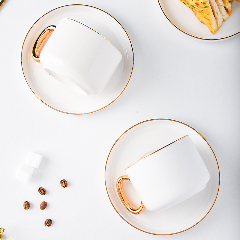 250ml Ceramic Cappucinno Cup And Saucer Set With Gold Rim Luxury Porcelain Coffee Mug