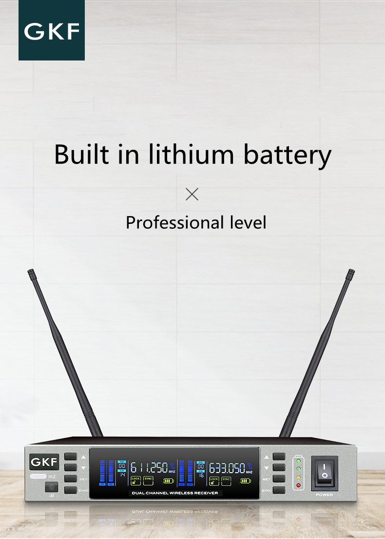 Built In Battery Handheld Dynamic UHF Microphone System Silver Design
