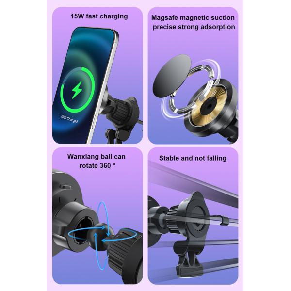 Aluminium Alloy Texture RGB Light Effect Wireless Car Phone Holder With Fast Charging And Adjustable Lights For Automotive