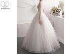 Half Sleeve Lace Ball Gown Wedding Dress Off White Beading V - Neck Back Bandage