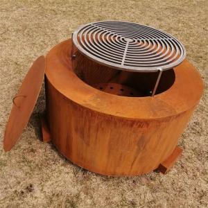 China Large Outdoor Heater Round Corten Steel Outdoor Fire Table With T Shape Legs on sale