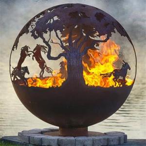 Wholesale Wildfire Horse Themed Outdoor Sphere Corten Steel Fire Pit 80cm 90cm from china suppliers