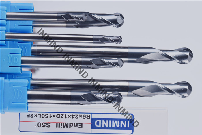 Long Carbide Nose Ball End Mill With Black AlTIN Coating , H6 Tolerance