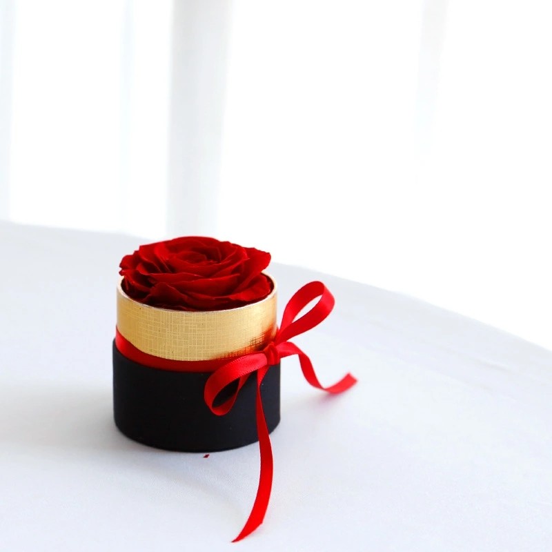 Long Lasting Preserved Rose In Box Suede Round Boxes Preserved Roses Box Gifts