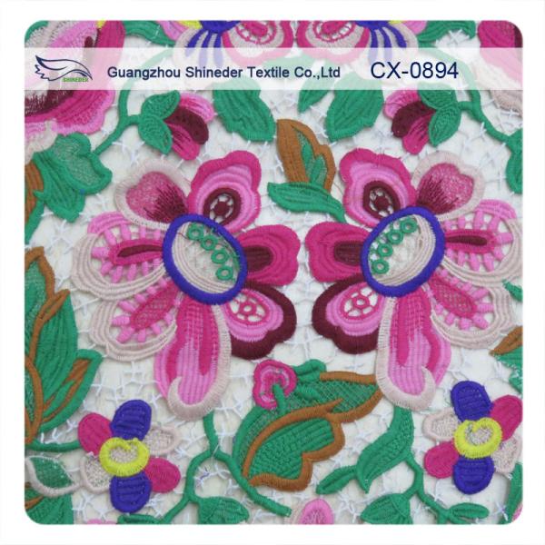 Colorful Floral Embroidered Crochet Lace Fabric For Fashion Garment