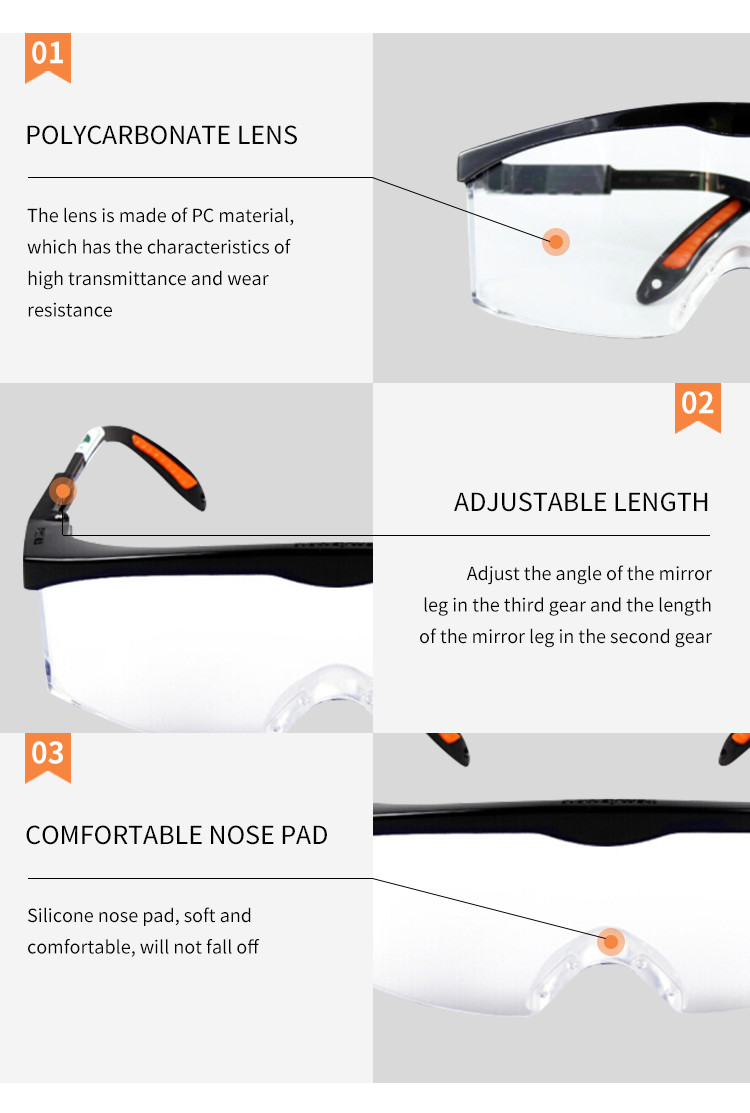 38g Dustproof Industrial Safety Medical Goggles Clear PC Protective For Gas Cutting