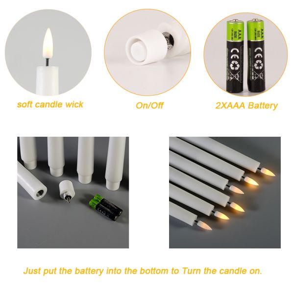 3D Flickering Flame LED Candle with Remote Control and Battery Operated for Wedding Decor