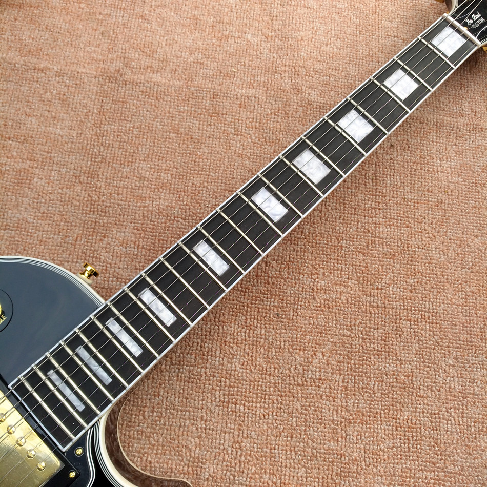 LP Custom Shop Black Color Electric Guitar EBONY Fretboard Binding frets Golden Hardware