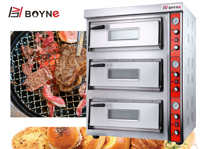 Stainless Steel Commercial Pizza Oven Three Deck Bakery Oven With Stone