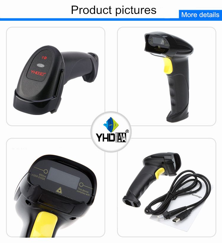 Portable Laser Wired Handheld Barcode Scanner USB RS232 With Adjustable Stand