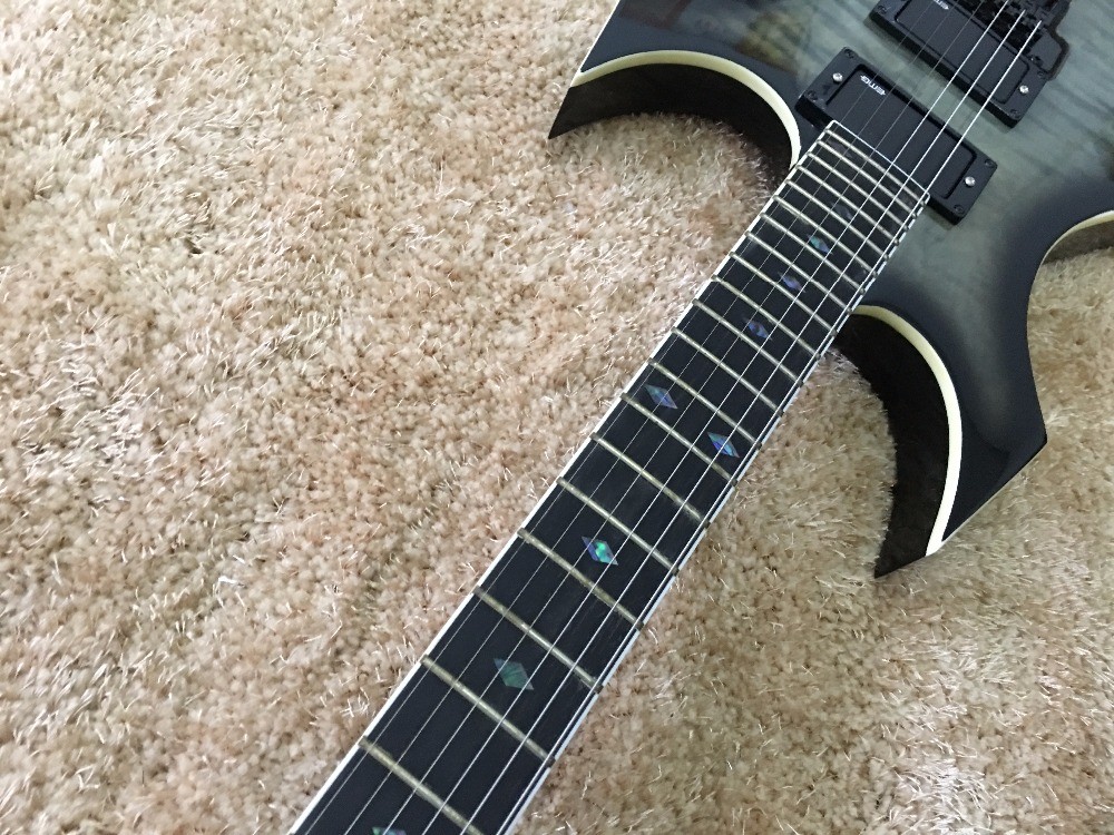 B.C.RICH custom guitar Black Floyd rose Quilted maple body with EMG active pickups Ebony fretsboard colorized MOP inlay