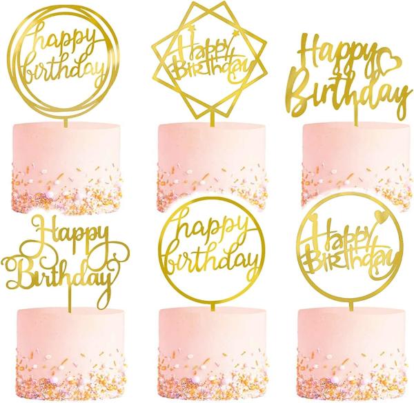 Birthday Cake Topper Set, Double-Sided Glitter, Acrylic Happy Birthday Cake