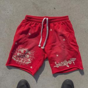 Wholesale Men's Elastic High Waist Raw Hem Washed Cotton Shorts with Custom Sun Faded Acid Wash from china suppliers