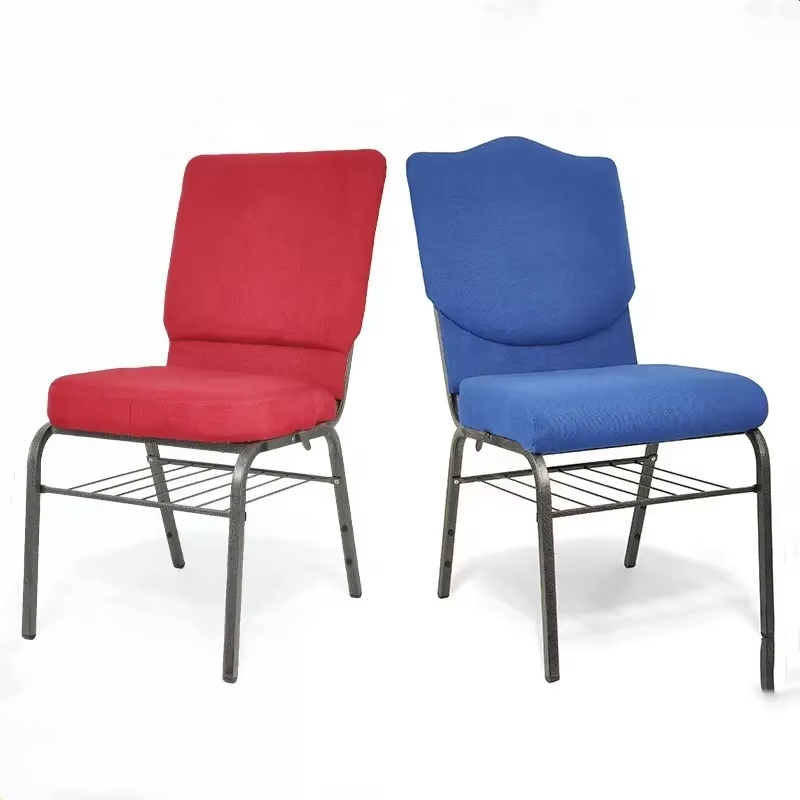 Modern Multi Color Church Pulpit Chairs Comfortable Back Pad Stackable Metal Frame