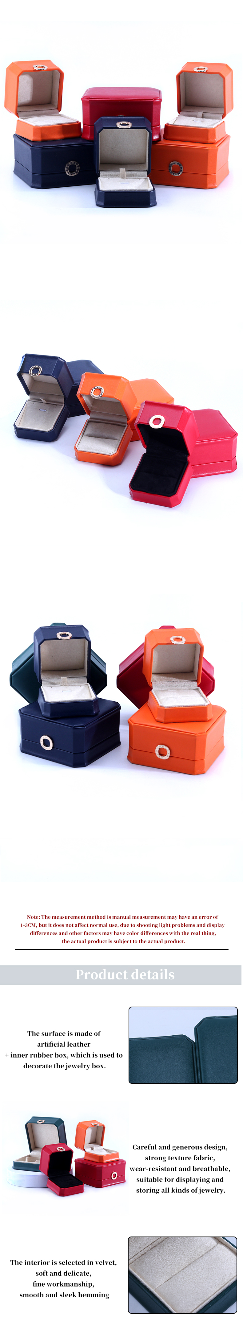 11*11*5.5cm Customized Color Ring Design PU Leather Jewelry Box for Necklace Bracelet