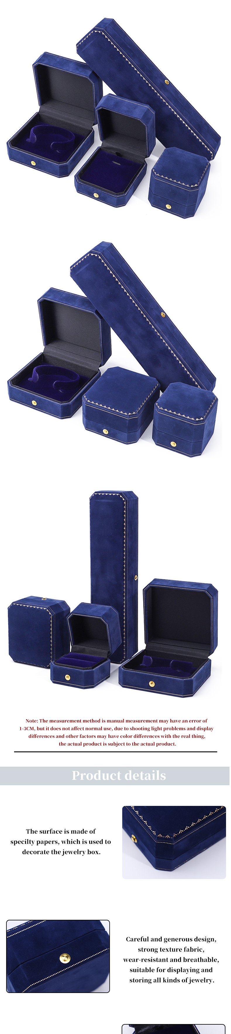 Han Hong Customized Size Blue Velvet Jewelry Box with Logo and Jewelry Package