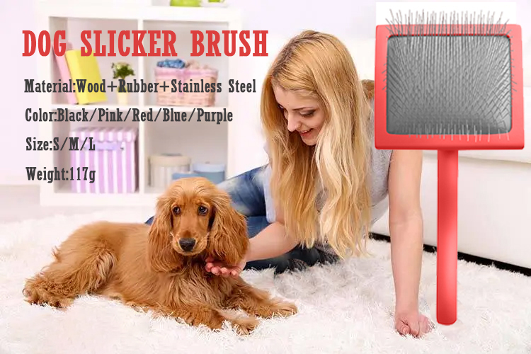 Pet Wire Grooming Brush Wooden Handle Metal Long Pin Slicker Brush for Medium Large Dogs