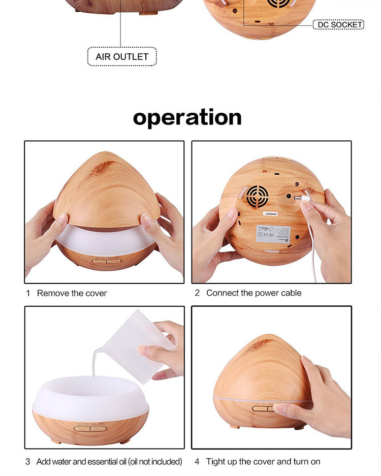 400ml Rechargeable spray Peach Design Wood Grain 7 Color Changing LED Aroma Diffuser